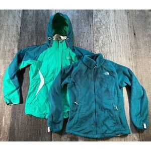 The North Face 3 in 1 HyVent Fleece Lined Hooded Jacket-Womens Medium Green Teal